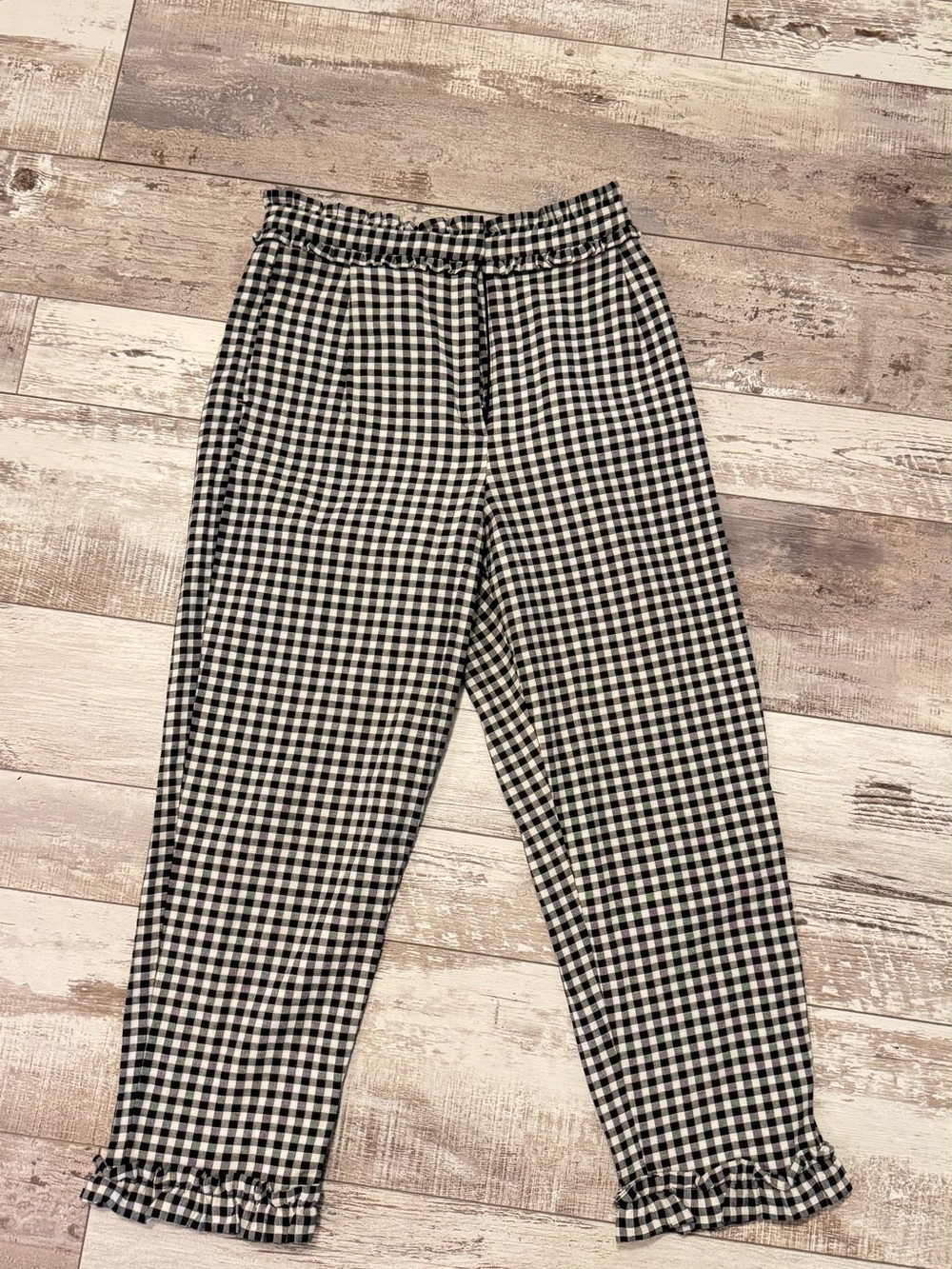 Topshop Black & White Gingham Ruffle Hem Pants